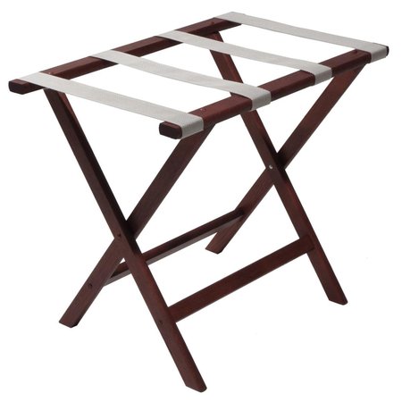 WOODEN MALLET Deluxe Straight Leg Luggage Rack with Silver Straps Mahogany LR-MHSVR